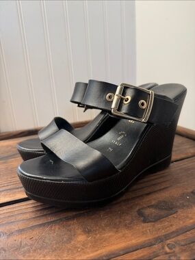 Y2K Renzi Ferrari Italian Leather Wedge Sandals with Buckle Strap